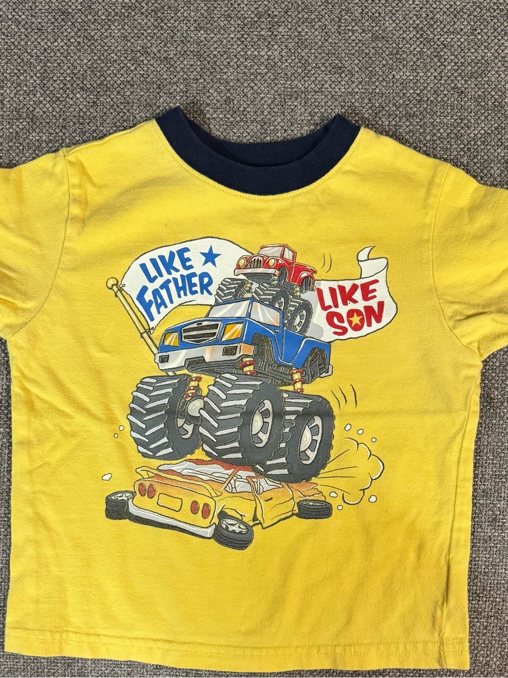 Okie Dokie Cars Boys Yellow Navy Short Sleeve T Shirt Size 3T